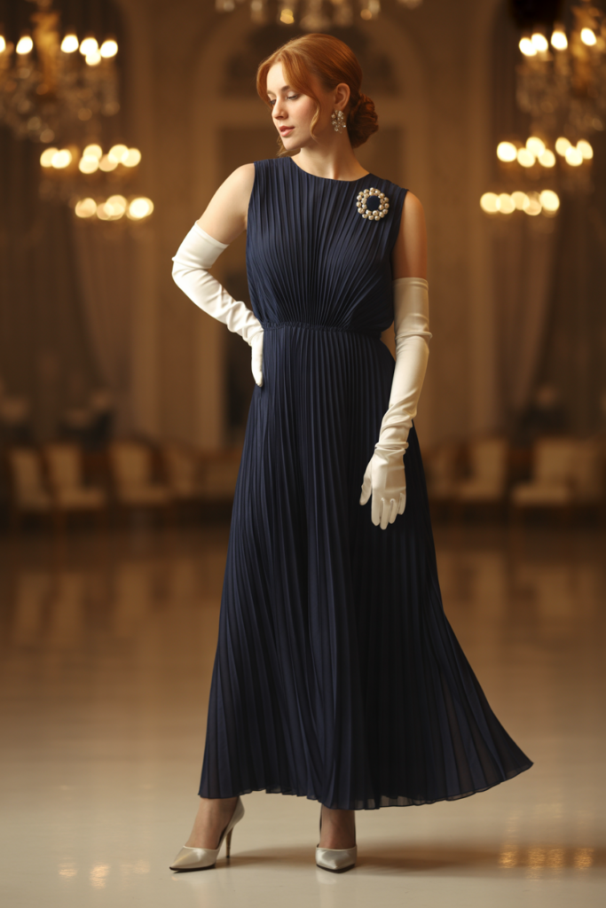 Pleated Maxi Dress + Vintage Accessories For Formal Events