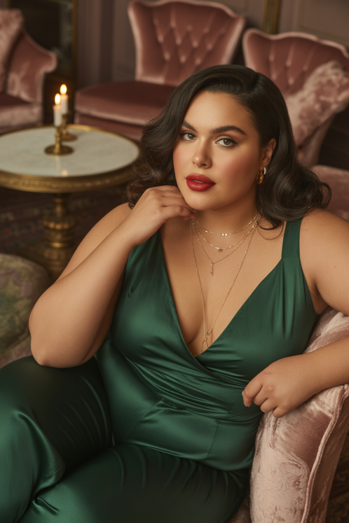 Plunging Neckline Jumpsuit + Layered Necklaces