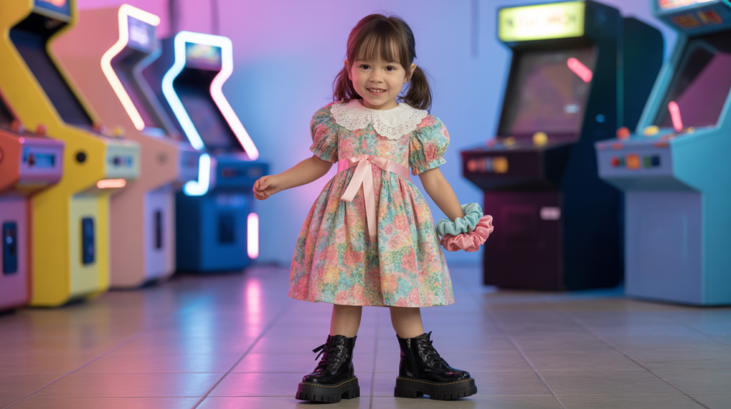 Printed Baby Doll Dress With Chunky Boots