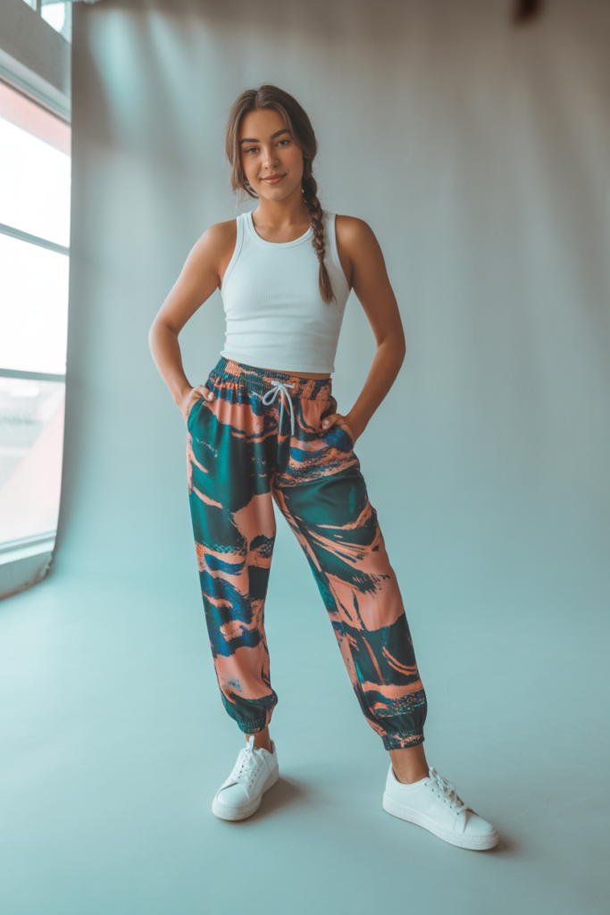 Printed Joggers With Simple Tank Top