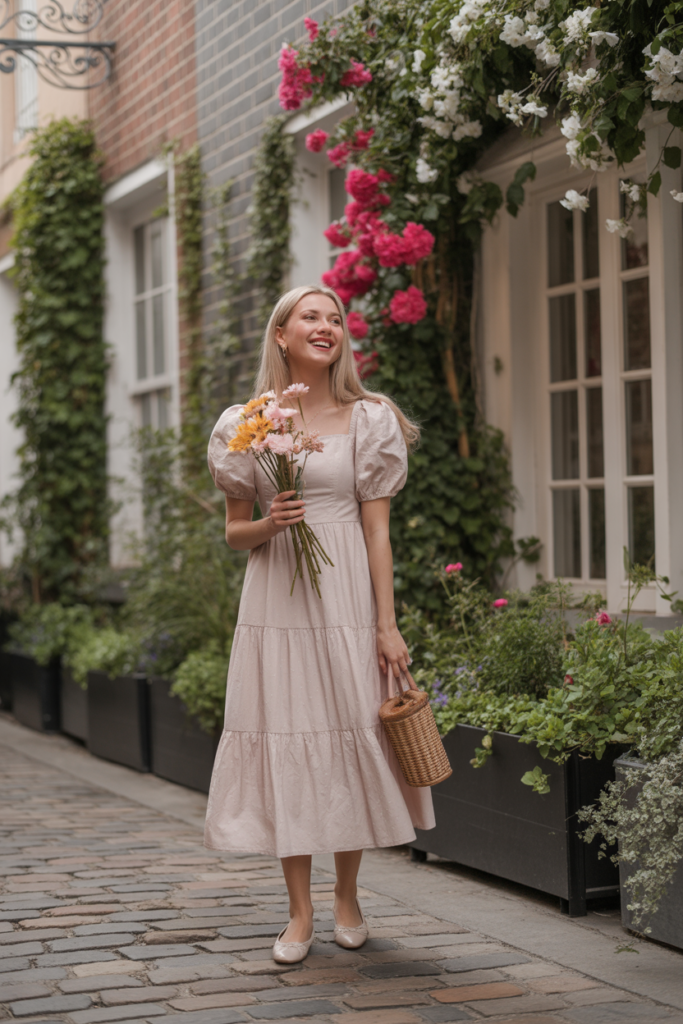 Puff Sleeve Dress + Ballet Flats