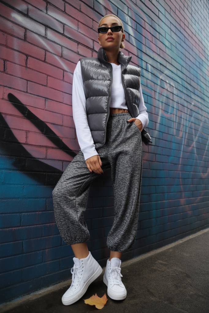 Puffer Vest With Cropped Sweatpants