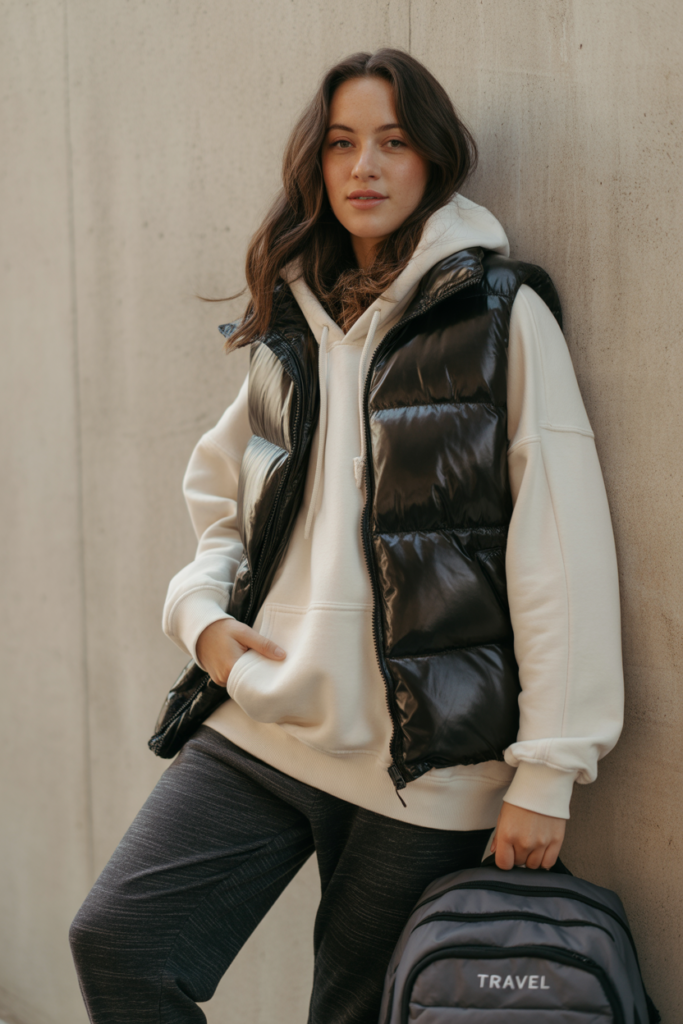Puffer Vest With Hoodie And Joggers
