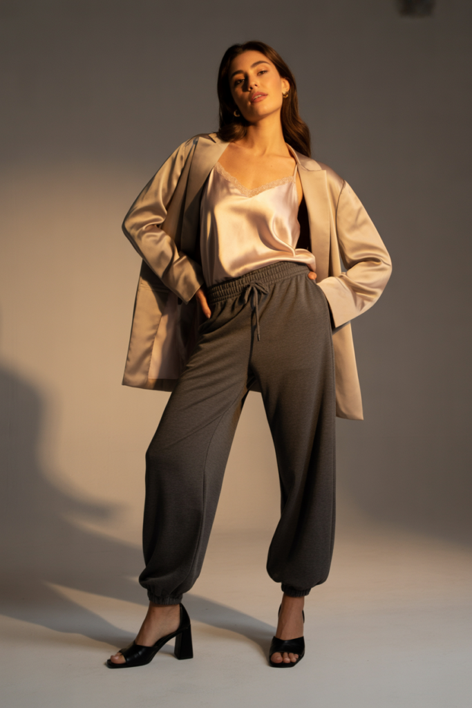 Relaxed Fit Sweatpants With Silk Camisole
