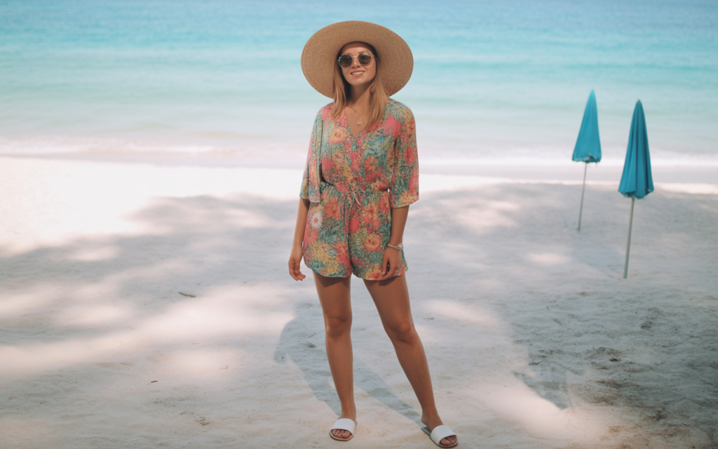 Romper With Straw Hat And Slides