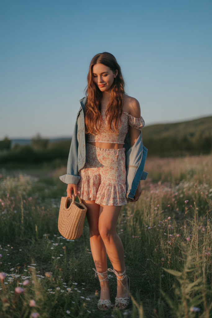 Ruffle Mini Skirt With Off-Shoulder Top