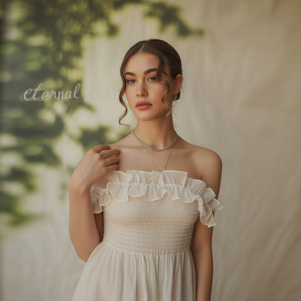 Ruffled Strapless Dress + Dainty Necklace