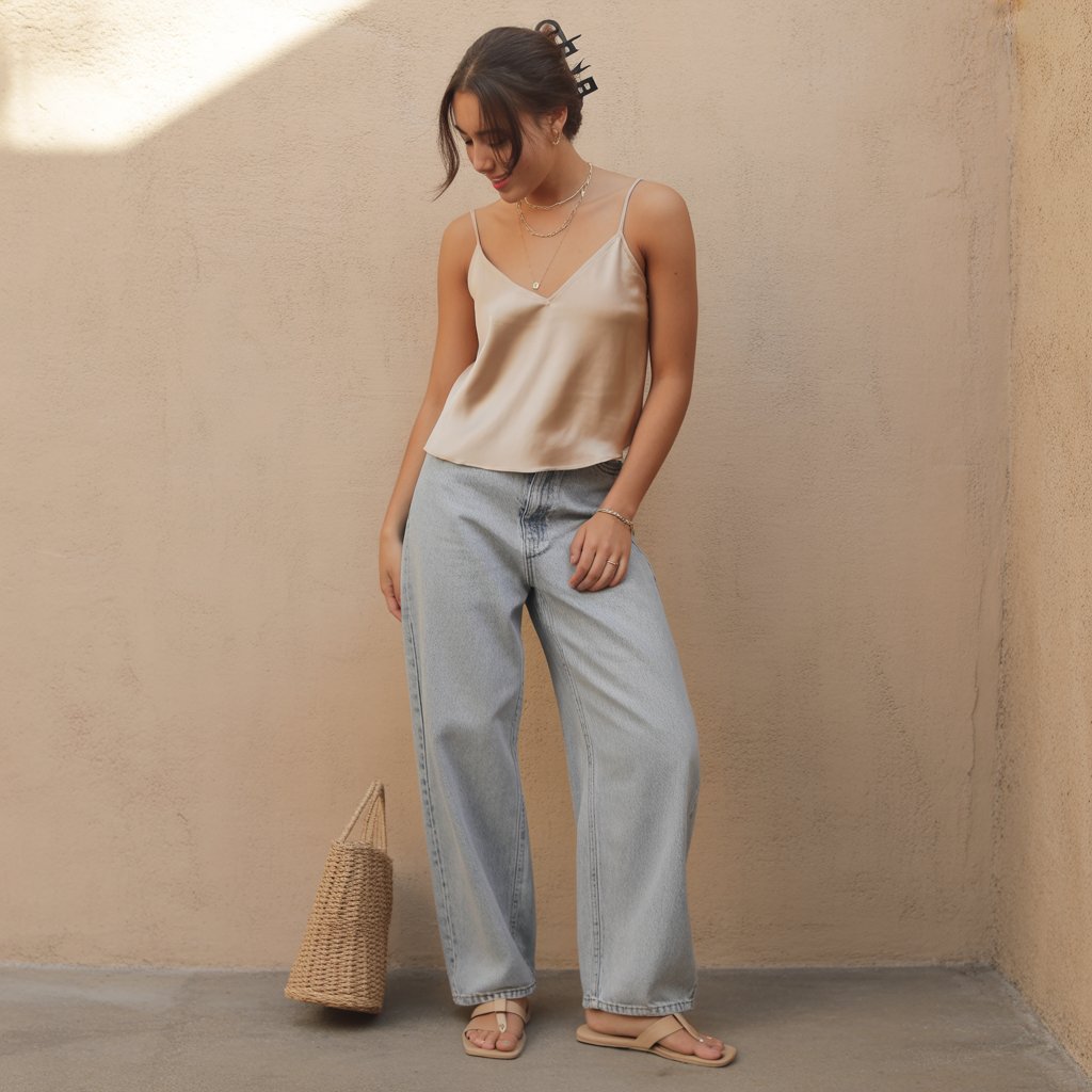 Satin Camisole With Baggy Jeans