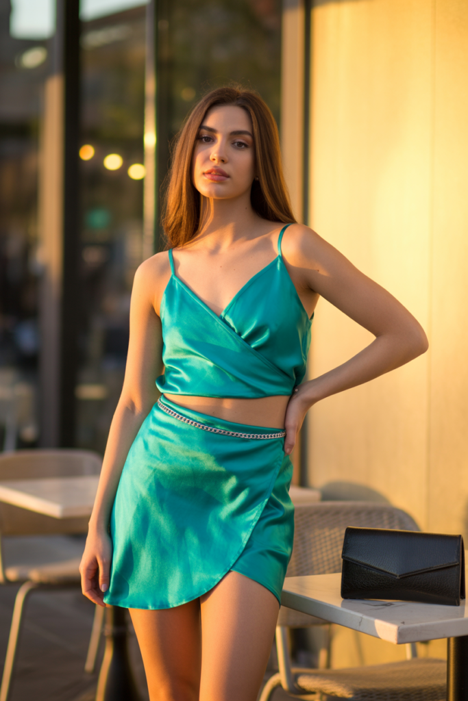 Satin Wrap Skirt With Cami Top