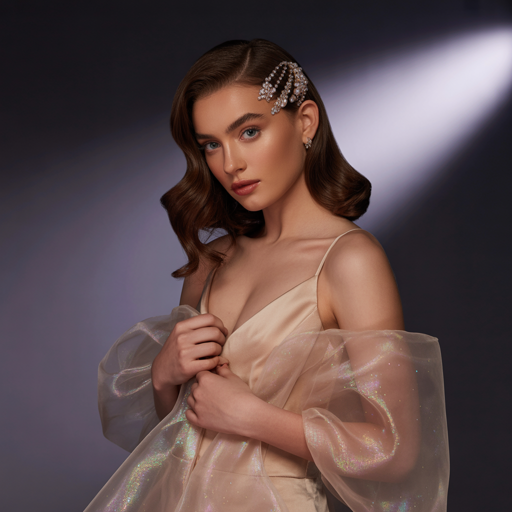 Sheer Overlay Dress + Hair Accessories