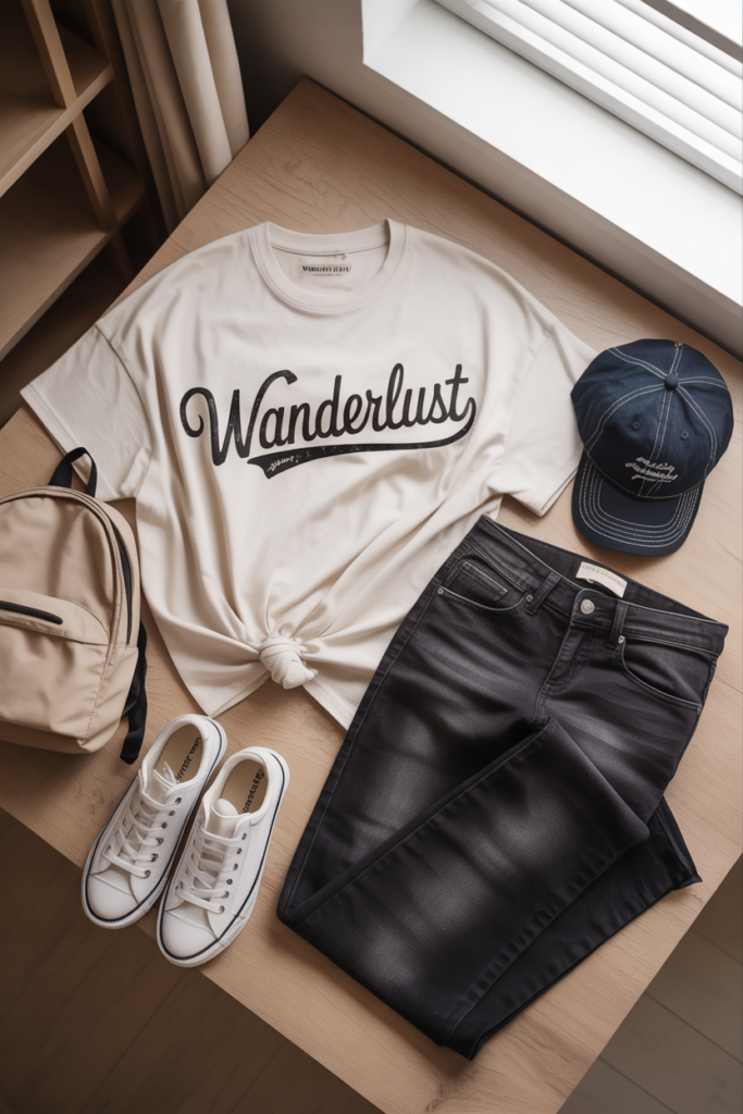 Simple Graphic Tee With Stretchy Jeans