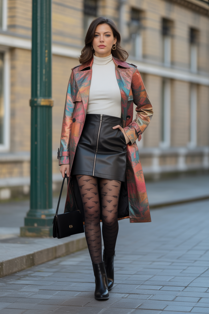 Statement Trench + Leather Mini + High-Neck Top