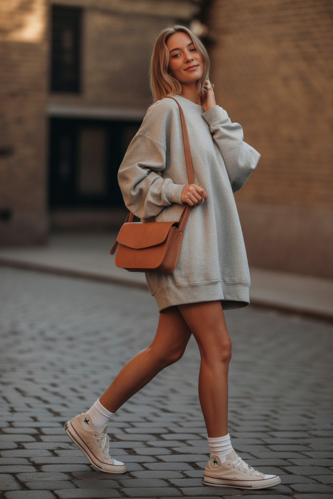 Sweatshirt Dress With Crossbody Bag