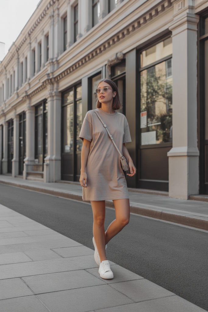 T-Shirt Dress + Sneakers