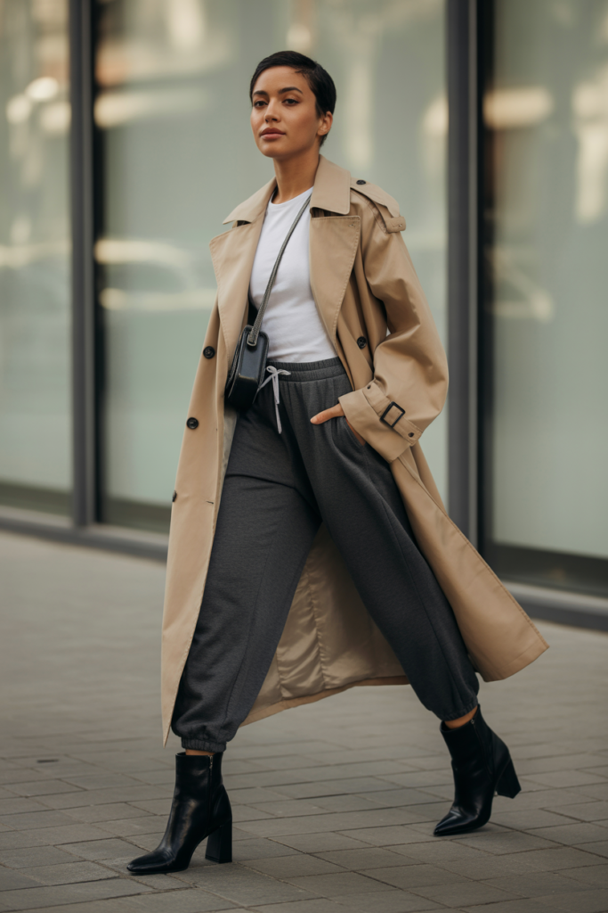 Trench Coat Over Relaxed Joggers