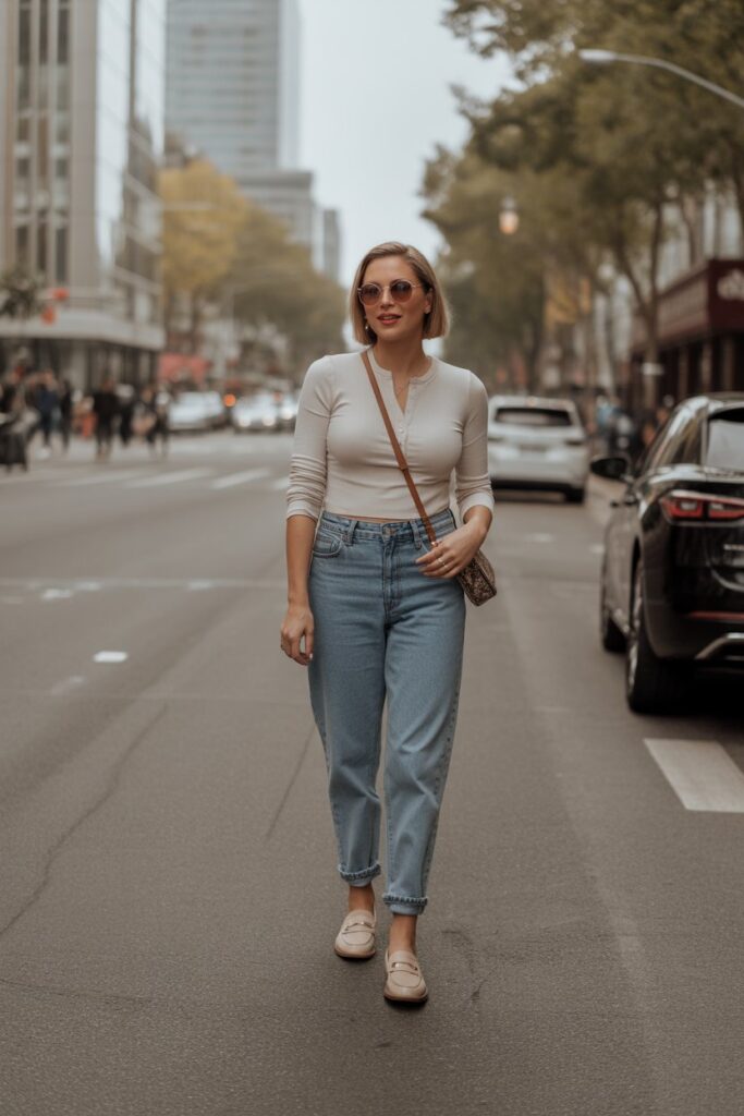 Tucked Henley & High-Waisted Jeans