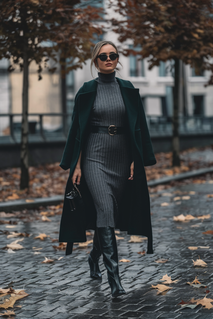 Turtleneck Dress with Tall Boots