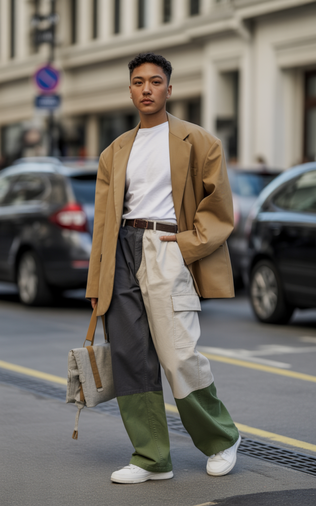 Two-Tone Cargos + Basic Tee + Oversized Blazer