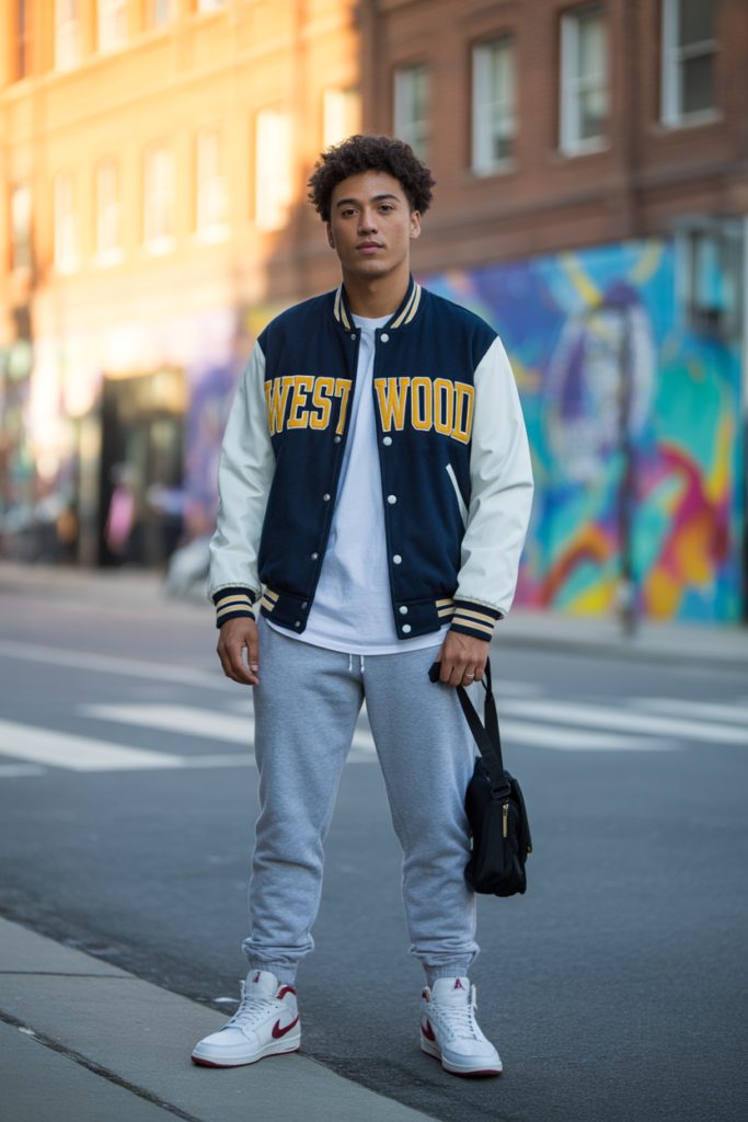 Varsity Jacket Over Joggers