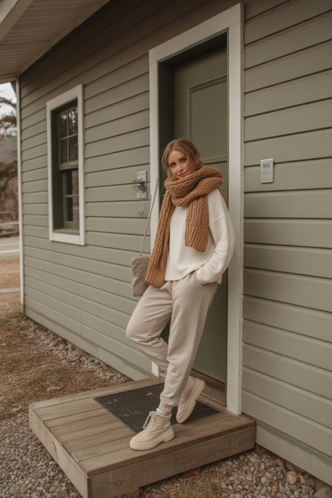 Waffle Knit Top + Joggers + Chunky Scarf