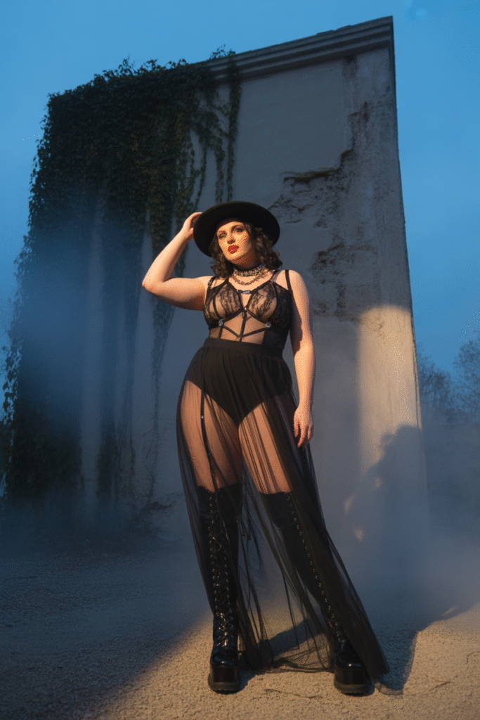 Sheer Maxi Skirt with Bodysuit and Harness Details