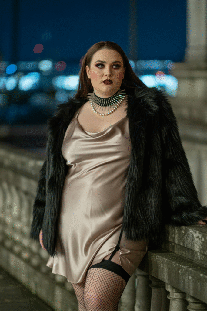 Faux Fur Jacket With Slip Dress