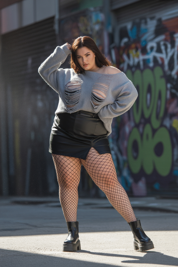 Ripped Sweater With Mini Skirt