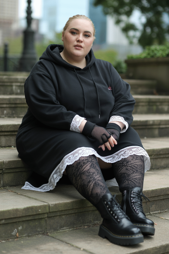 Hoodie Dress With Lace Trim