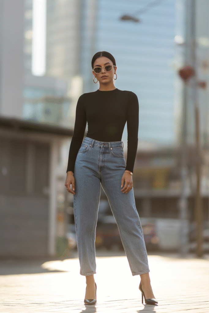 Fitted Bodysuit and Straight-Leg Jeans