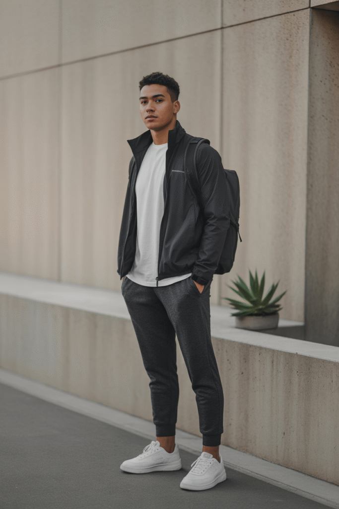 Tech Jacket, Neutral Tee, and Joggers