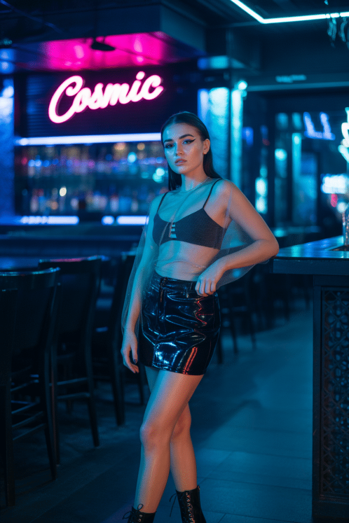 Patent Leather Skirt with Mesh Top