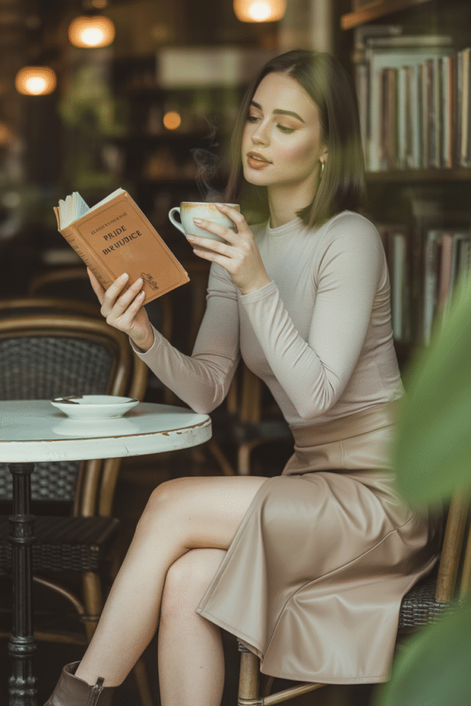 Faux Leather Wrap Skirt with Long Sleeve Bodysuit