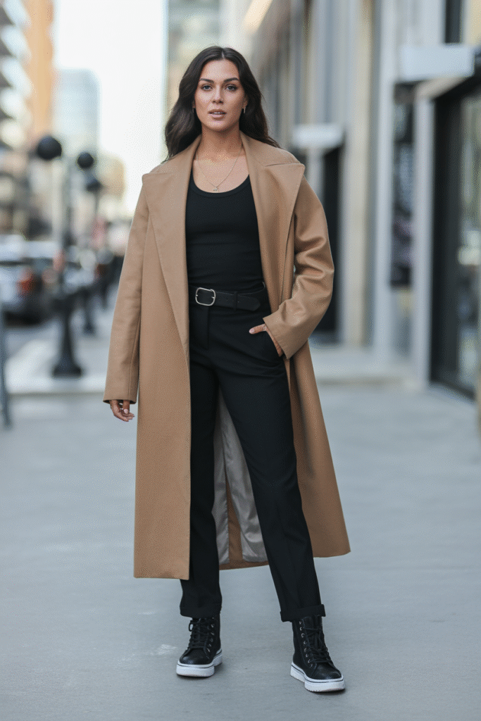 Longline Coat Worn Over an All-Black Outfit
