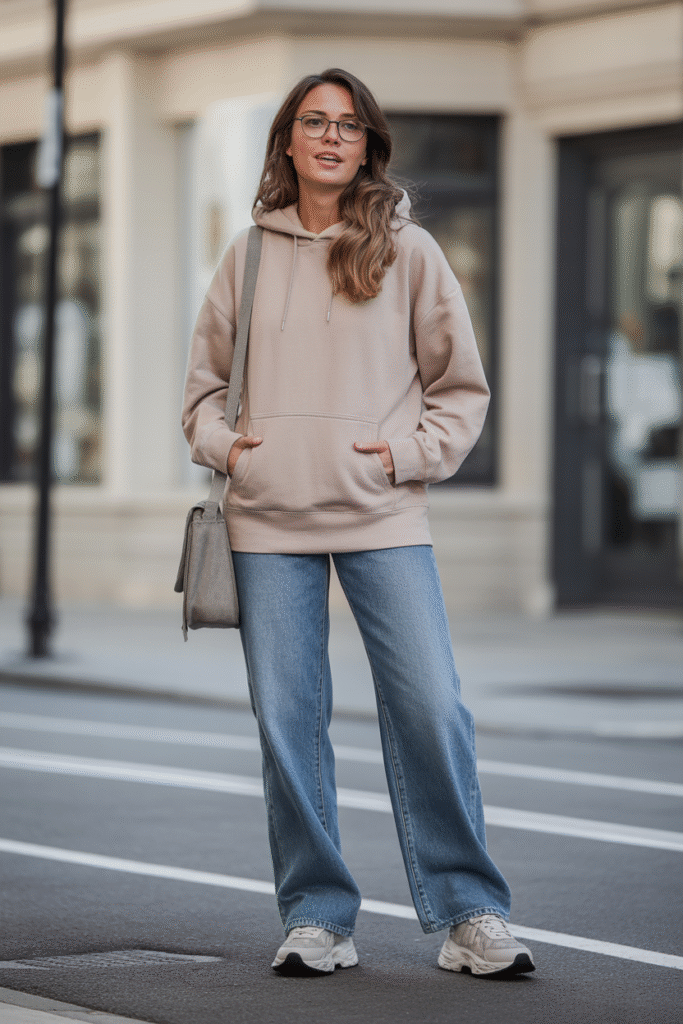Relaxed Hoodie Styled with Straight-Leg Jeans