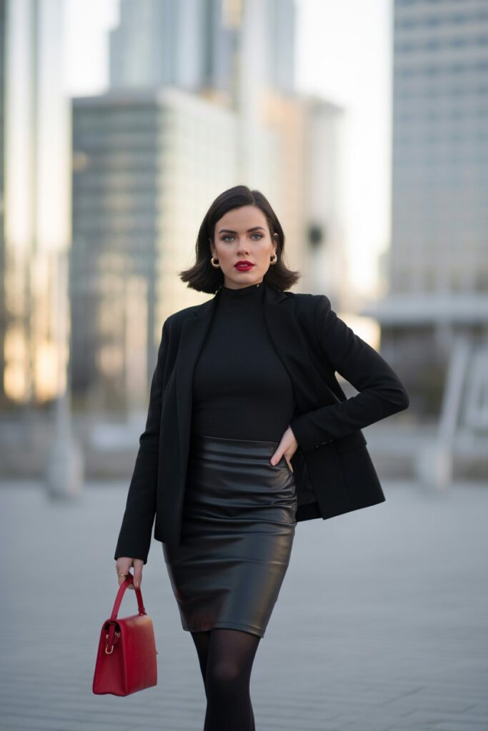 All-Black Layers + Red Accessories For Bold Impact