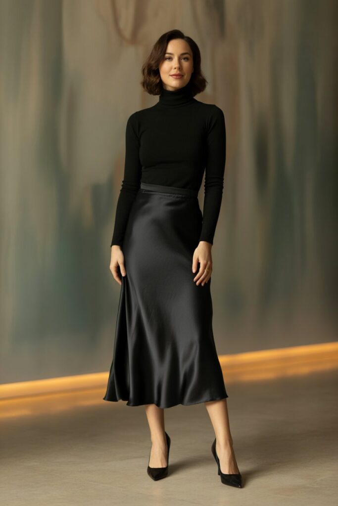 All-Black Silk Skirt Ensemble