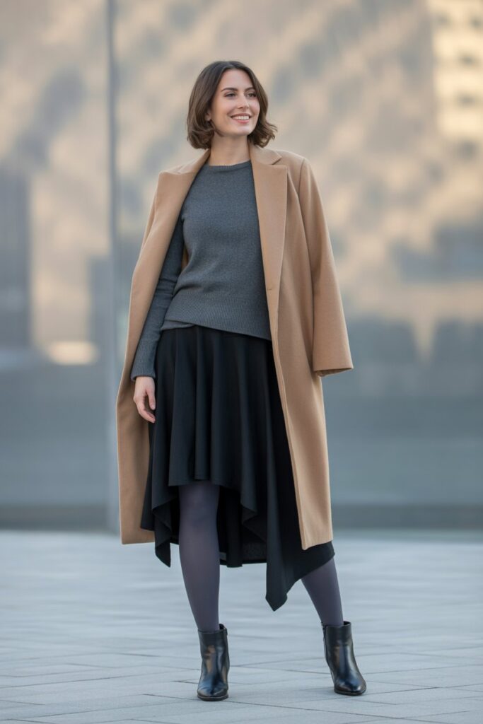 Asymmetrical Hem Skirt + Slim Sweater