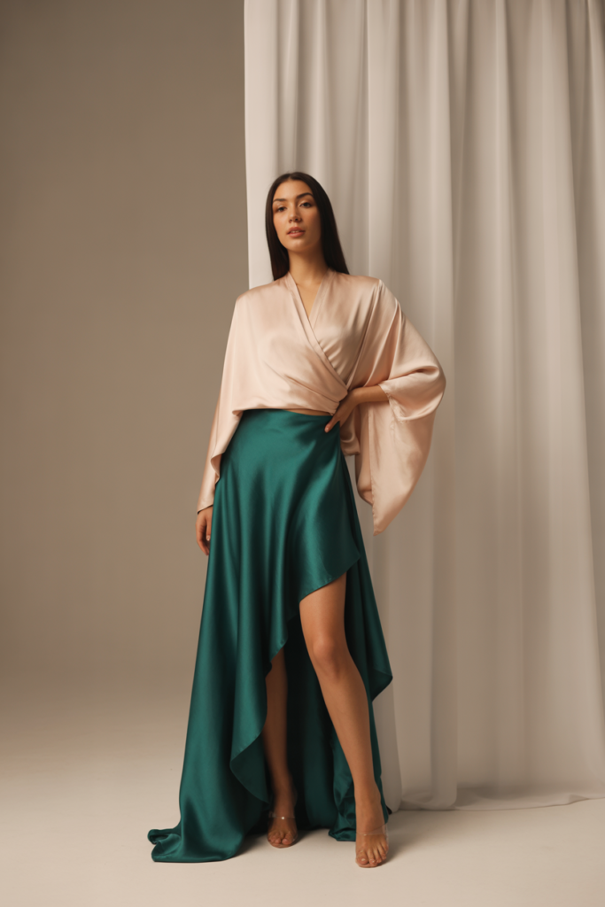 Asymmetrical Silk Skirt And Wrap Top
