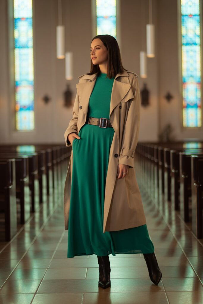 Belted Trench Coat + Maxi Dress