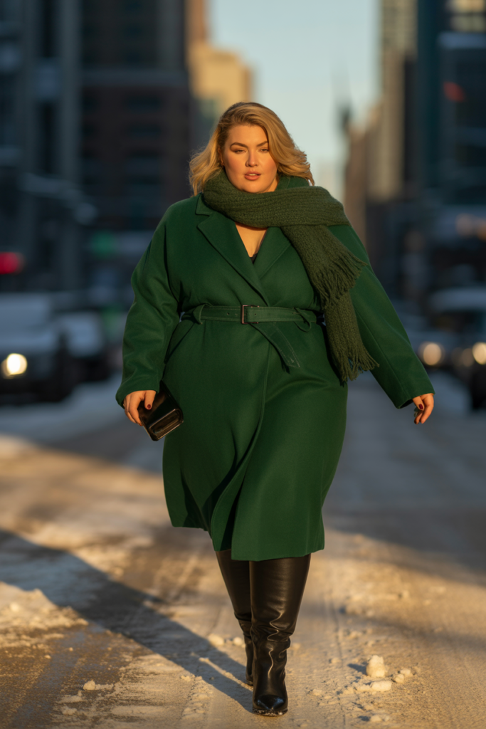 Belted Wool Coat + Knee-High Boots