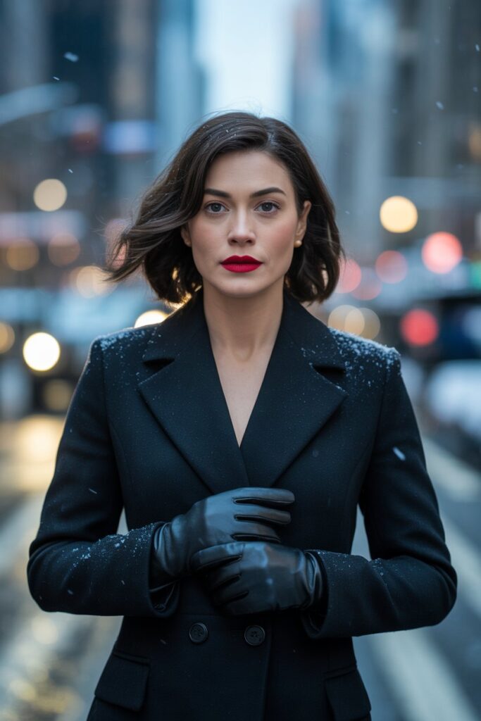 Black Coat + Red Lip Statement