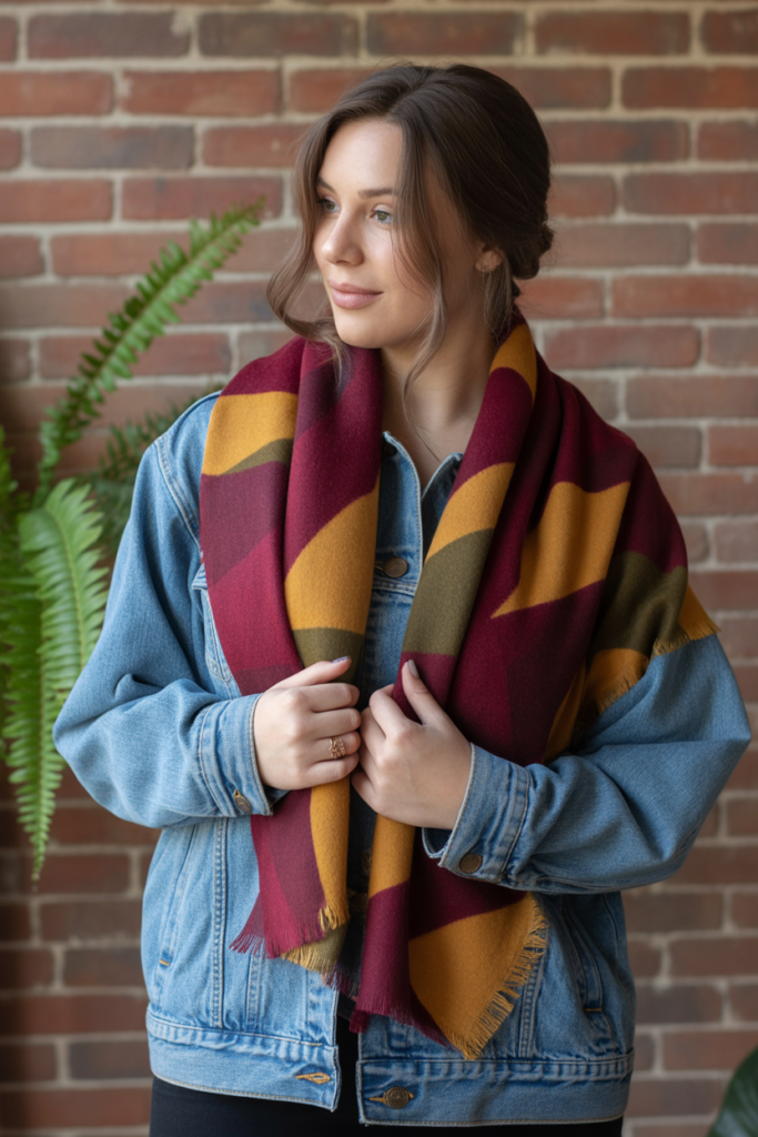 Blanket Scarf + Denim Jacket