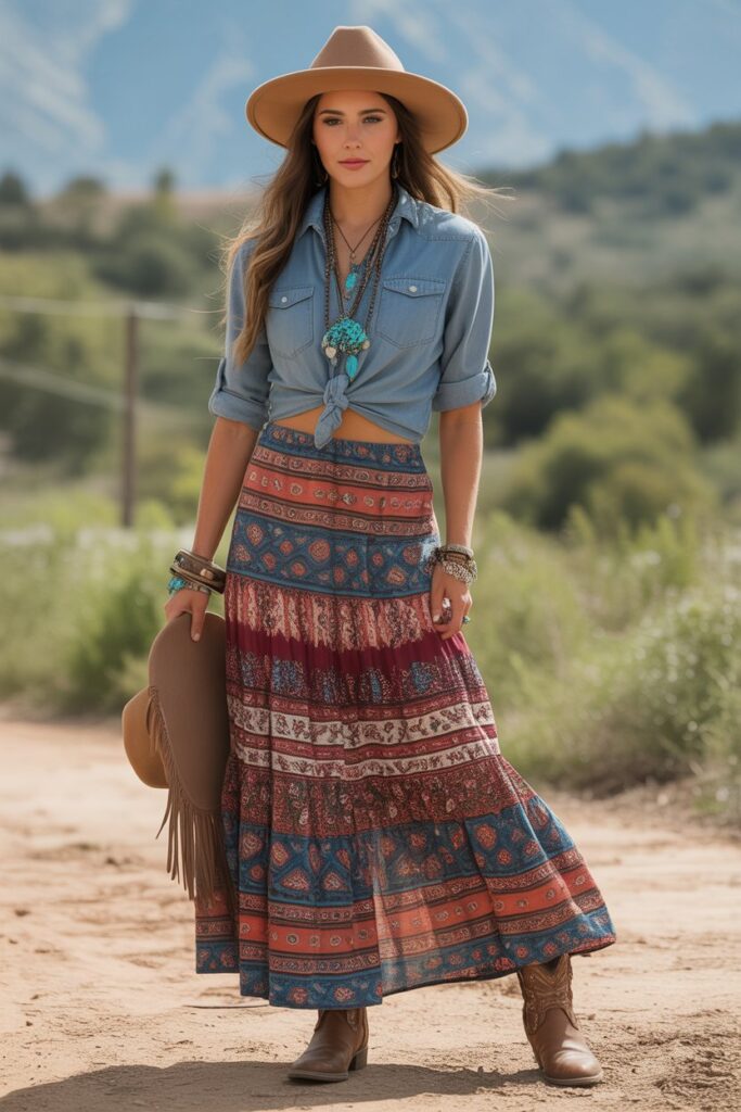 Boho Western Maxi Skirt