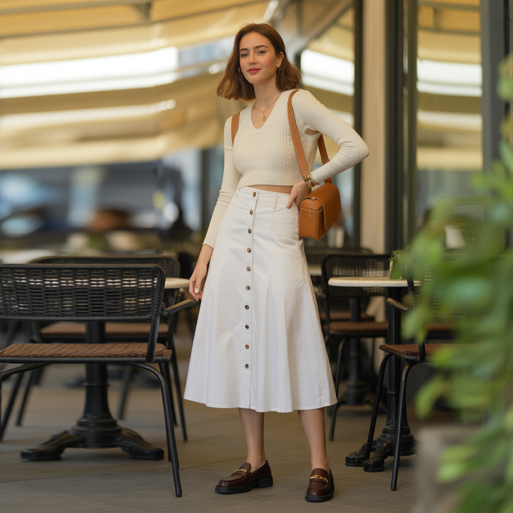 Button-Front Skirt with a Vest Top