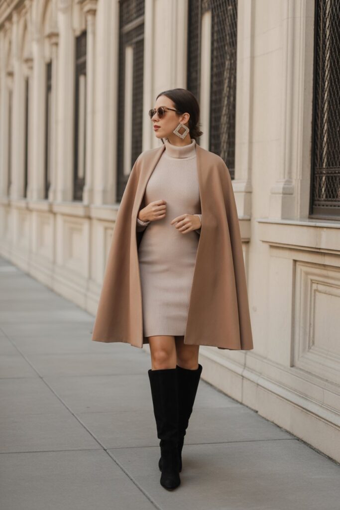 Cape Coat + Sweater Dress