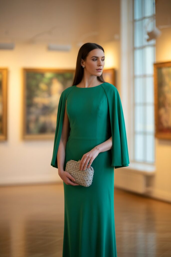 Cape-Sleeve Crepe Dress
