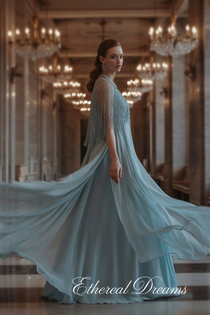 Chiffon Gown With Beaded Capelet
