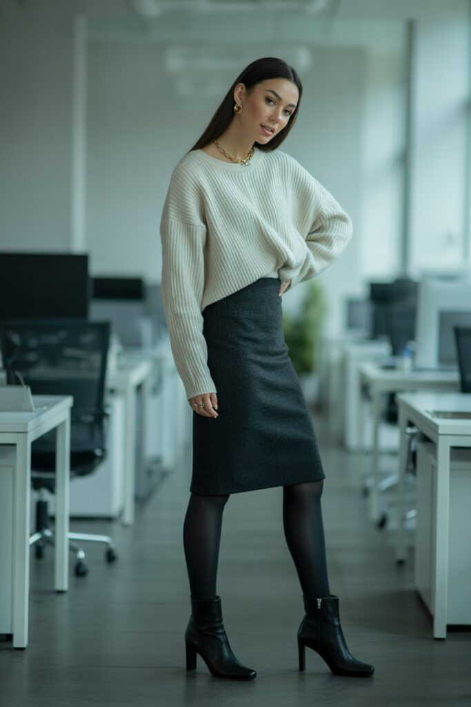 Chunky Knit + Pencil Skirt
