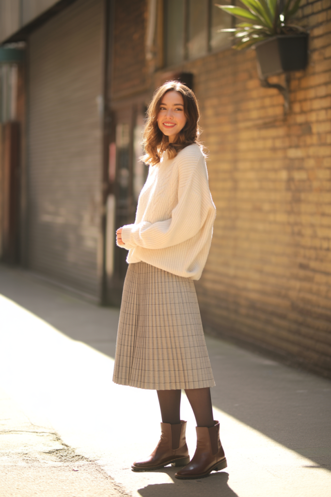 Chunky Knit Sweater + Pleated Skirt