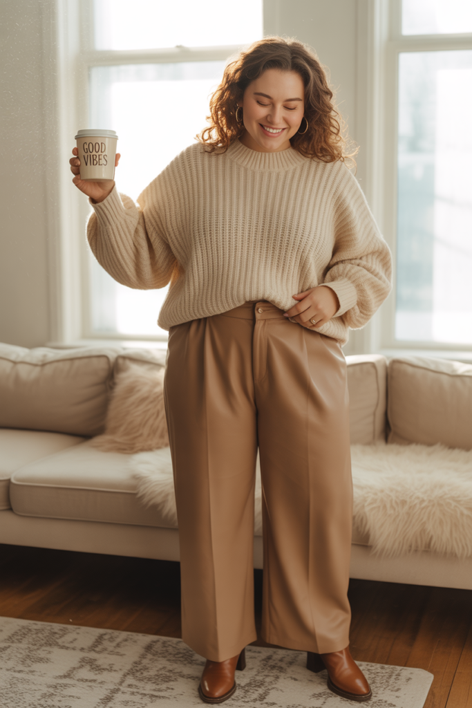 Chunky Knit Sweater + Wide-Leg Trousers